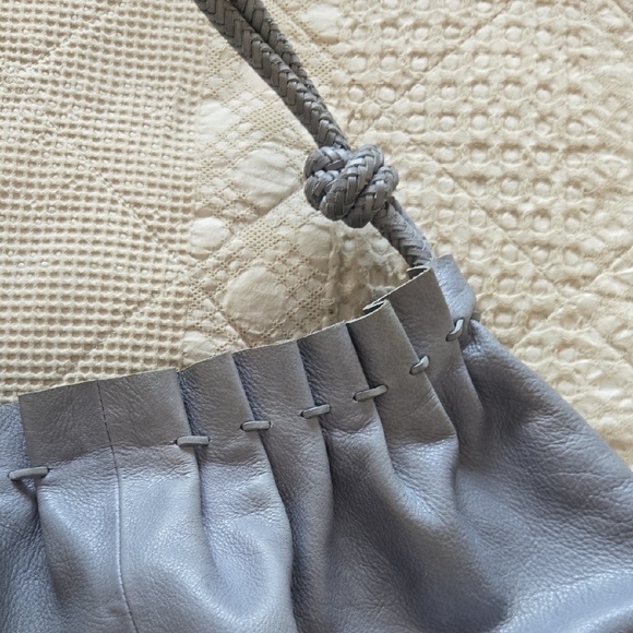 Mary Frances Leather Bkue Hobo Bag Roped Handles Feminine Spring - Picture 12 of 12